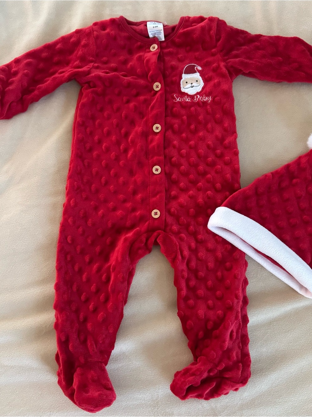 Sanita Red Embroidered Santa Baby Plush Footed One-Piece